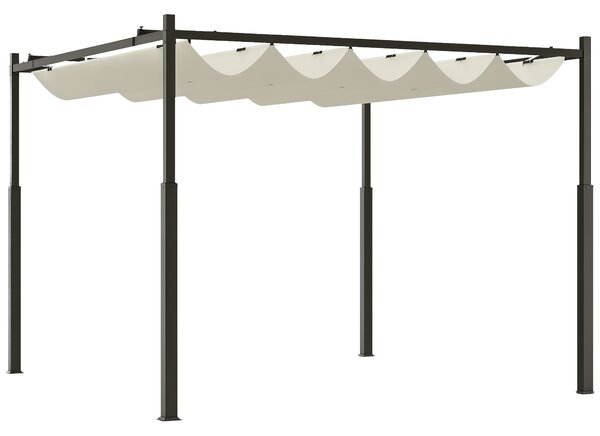 Outsunny Pergolă Pavilion cu Acoperiș Retractabil Rezistent la Apă, Culoare, 298x298x230 cm, Alb Crem | Aosom Romania