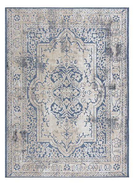 Covor Structural SOLE D3871 Ornament, cadru - țesute plate albastru / bej