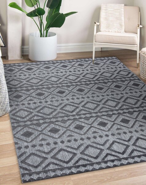 Covor Structural SOLE D3852 Boho, caro - țesute plate gri