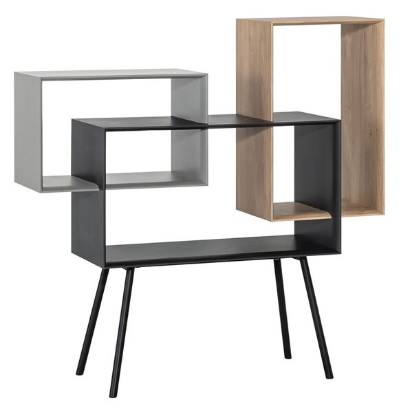 Etajeră lemn masiv gri KUADRAT – design geometric în stejar grafit și