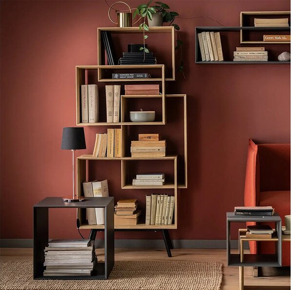 Bibliotecă lemn masiv KUADRAT – design modern cu structură geometrică