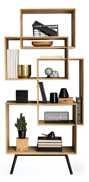 Bibliotecă lemn masiv KUADRAT – design modern cu structură geometrică