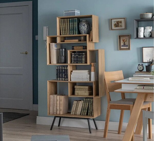 Bibliotecă lemn masiv KUADRAT – design modern cu structură geometrică