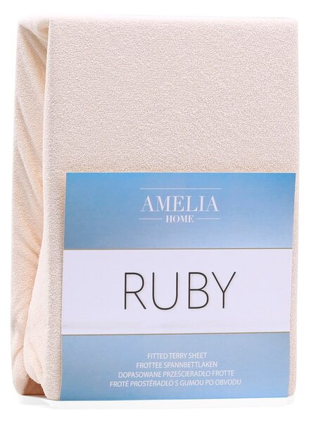 Cearceaf bej din frotir cu elastic 140x200 cm Ruby – Restilo