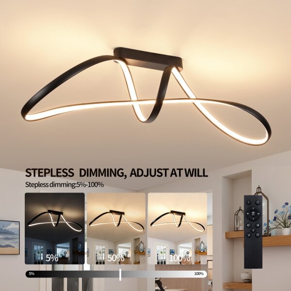 Brilagi-LED Lustră aplicată dimmabilă TWISTER LED/60W/230V 3000-6000K neagră + telecomandă