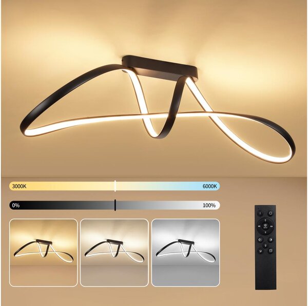 Brilagi-LED Lustră aplicată dimmabilă TWISTER LED/60W/230V 3000-6000K neagră + telecomandă