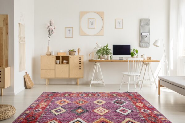 Covor modern MUNDO D7701 caro boho exterior roz / bej