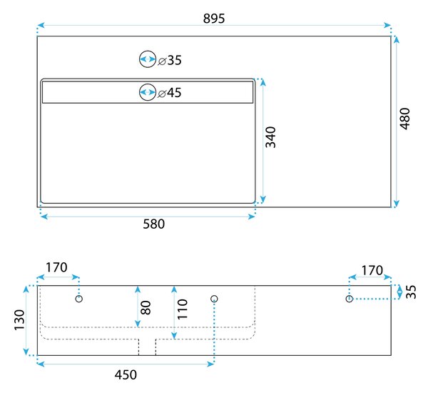 Lavoar pentru blat Archi 90 CM Grey MATT