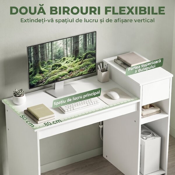 HOMCOM Birou pentru Studiu și Scris cu Sertar și Rafturi, 108 cm, Alb | Aosom Romania
