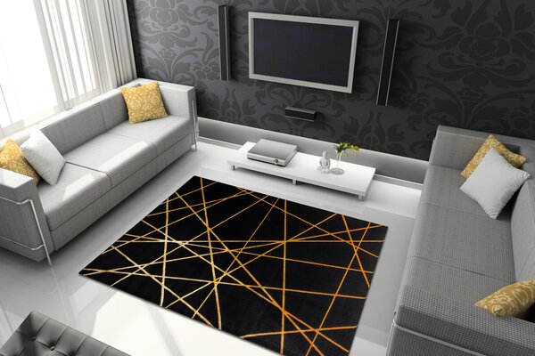 Modern GLOSS covor 406C 86 stilat, glamour, art deco, geometric negru / aur
