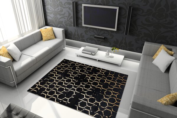 Modern GLOSS covor 407C 86 stilat, glamour, art deco negru / aur