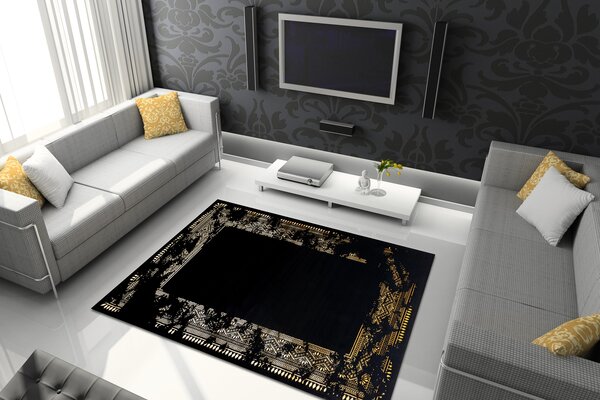 Modern GLOSS covor 408C 86 Cadru stilat, glamour, art deco negru / aur