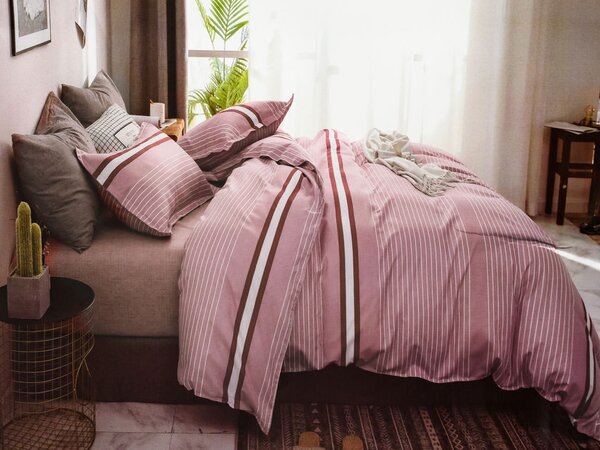Lenjerie de pat din bumbac roz FEDORA + fata de perna 40 x 50 cm gratuit
