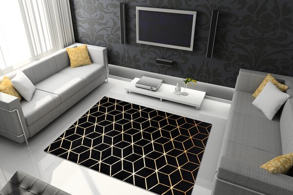 Modern covor 3D GLOSS 409C 86 Cub stilat, glamour, art deco negru / aur