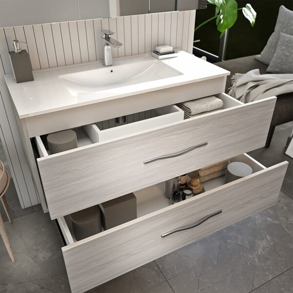 Set lemn masiv gri Mobilier Baie Suspendat Connor texturat 80 cm