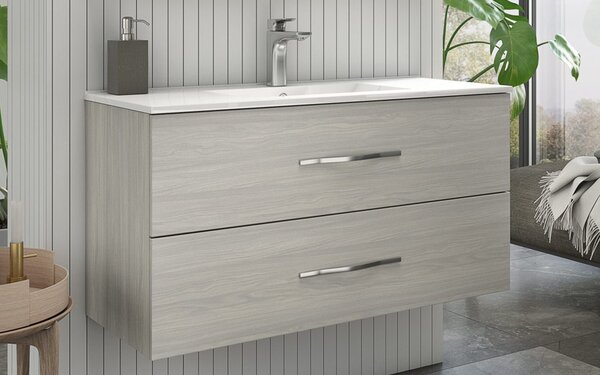 Set lemn masiv gri Mobilier Baie Suspendat Connor texturat 80 cm