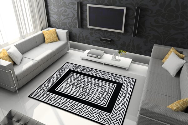Modern GLOSS covor 6776 85 stilat, cadru, grecesc negru / fildeş