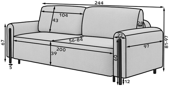 Canapea lemn masiv CosmoFlex Extensibila Material Jaffray 01 Baza Neagra