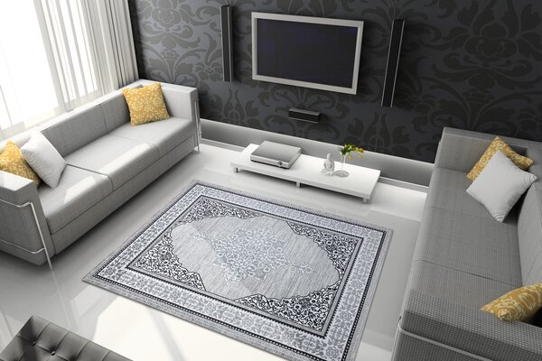Modern GLOSS covor 8490 52 Ornament, stilat, cadru fildeş / gri