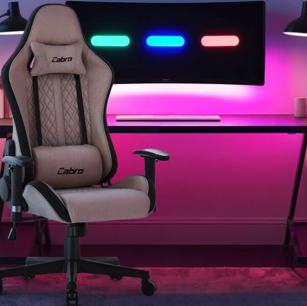 Scaun de gaming CABRO C508 cu spătar reglabil până la 180° și cotiere 2D, capacitate maximă de încărcare 150 kg, bej