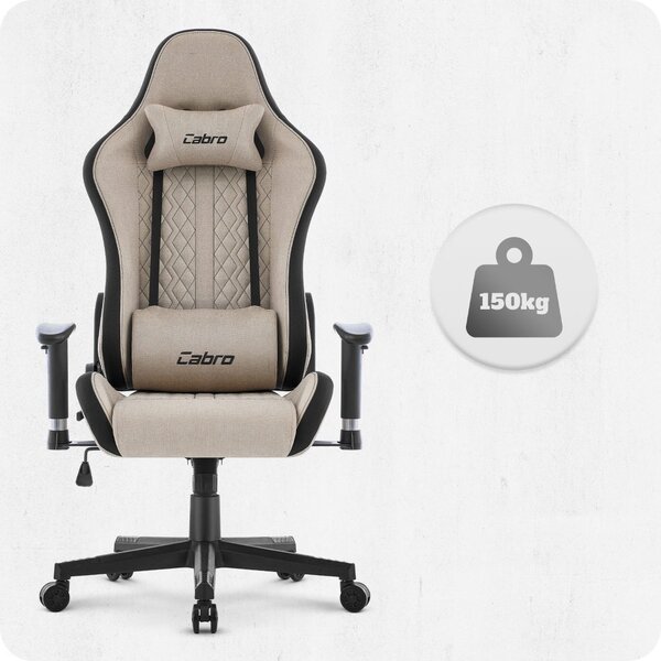 Scaun de gaming CABRO C508 cu spătar reglabil până la 180° și cotiere 2D, capacitate maximă de încărcare 150 kg, bej