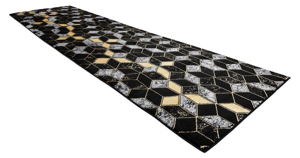 Modern GLOSS covor, traversa 400B 86 stilat, glamour, art deco, 3D geometric negru / aur