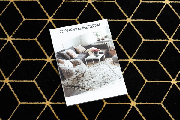 Modern GLOSS covor, traversa 409C 86 Cub stilat, glamour, art deco negru / aur