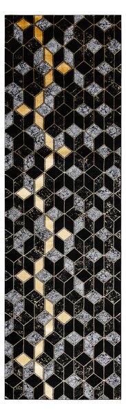 Modern GLOSS covor, traversa 400B 86 stilat, glamour, art deco, 3D geometric negru / aur