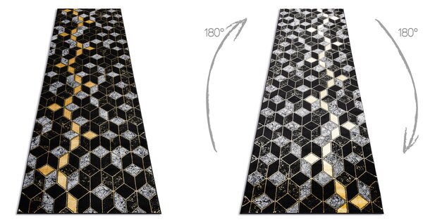Modern GLOSS covor, traversa 400B 86 stilat, glamour, art deco, 3D geometric negru / aur