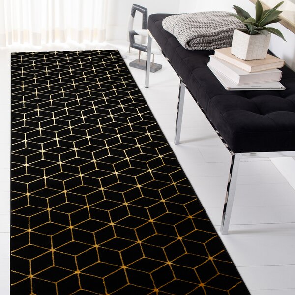 Modern GLOSS covor, traversa 409C 86 Cub stilat, glamour, art deco negru / aur