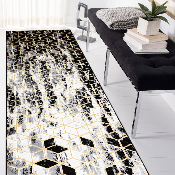 Modern GLOSS covor, traversa 409A 82 Cub stilat, glamour, art deco negru / gri / aur