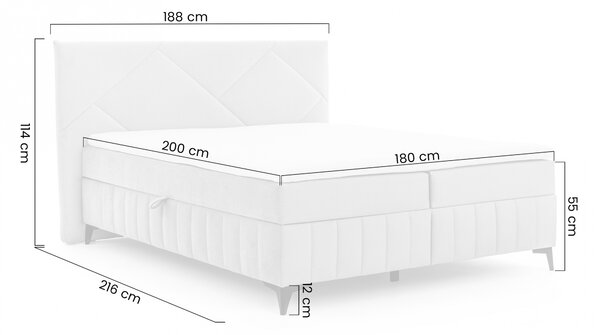 Pat boxspring Wasil 180x200 cu spațiu de depozitare - catifea cenușie hidrofobă Element 24