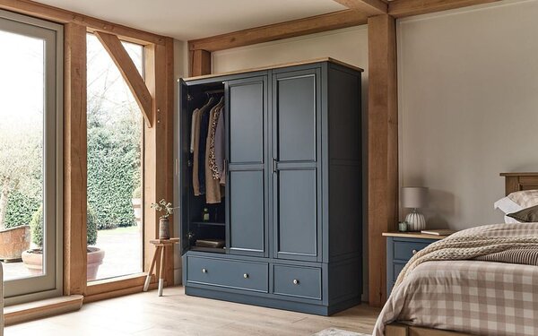 Dulap lemn masiv natur Richmond Albastru/, 150 × 60 × 190 cm
