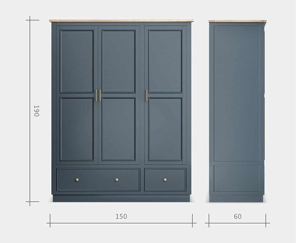 Dulap lemn masiv natur Richmond Albastru/, 150 × 60 × 190 cm