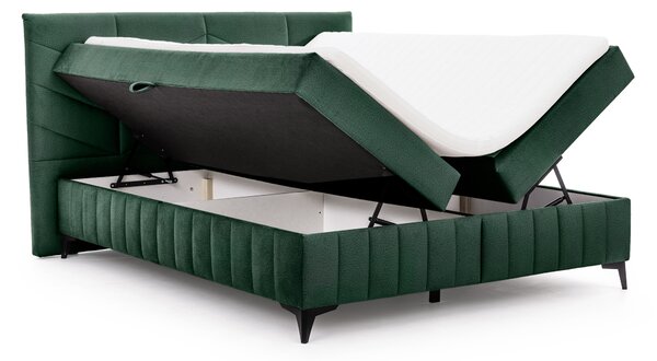 Pat boxspring Penia 160x200 cu spațiu de depozitare - catifea verde hidrofobă Element 12