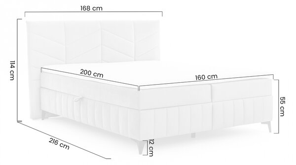 Pat boxspring Penia 160x200 cu spațiu de depozitare - catifea cenușie hidrofobă Element 24