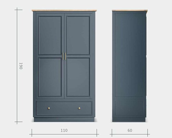 Dulap lemn masiv natur Richmond Albastru/, 110 × 60 × 190 cm