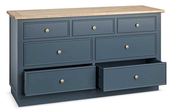 Comodă lemn masiv natur Richmond 7 sertare Albastru/, 140 × 45 × 77 cm