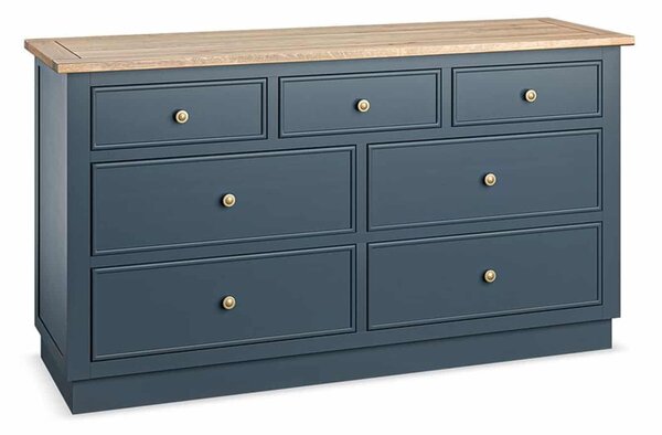 Comodă lemn masiv natur Richmond 7 sertare Albastru/, 140 × 45 × 77 cm