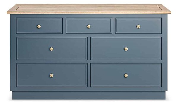 Comodă lemn masiv natur Richmond 7 sertare Albastru/, 140 × 45 × 77 cm