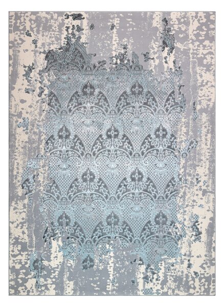 Covor CORE W3824 Ornament Vintage - structural, două niveluri de lână, albastru deschis / cremă / gri