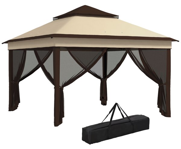 Outsunny Foisor Pop Up 3x3m Cu Plasa Si Geanta De Transport, Cort De Petrecere Reglabil In Inaltime Si Rezistent UV, Bej