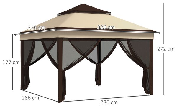 Outsunny Foisor Pop Up 3x3m Cu Plasa Si Geanta De Transport, Cort De Petrecere Reglabil In Inaltime Si Rezistent UV, Bej