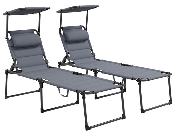 Outsunny Sezlong Pliabil pentru Exterior cu Parasolar Reglabil, Sezlong Confortabil cu Capitonaj cu Uscare Rapida si Tetiera | Aosom Romania