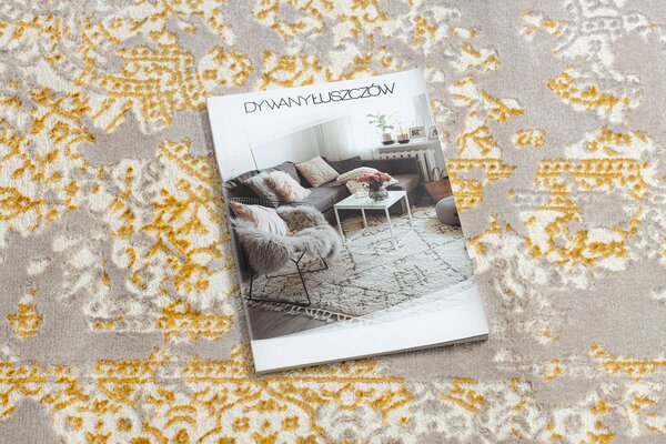 Covor CORE 3807 Ornament Vintage - structural, două niveluri de lână, beige / aur