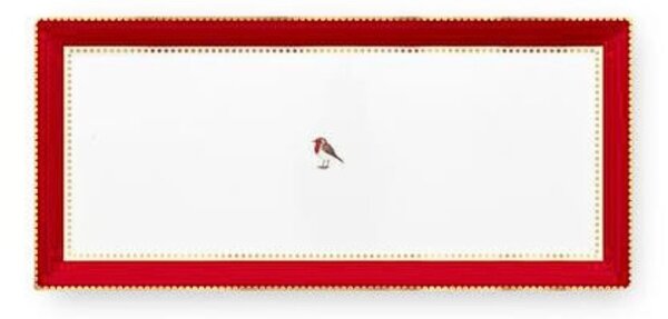 Tavă dreptunghiulară pentru tort, din porțelan, Pip Studio, 33,3x15,5cm, colecția Love Birds, Red-Pink