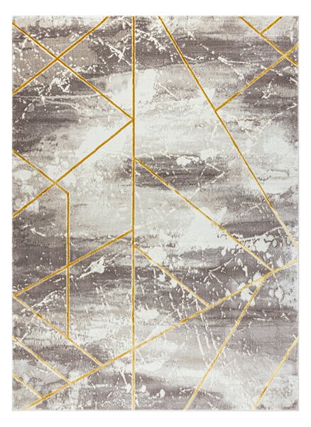 Covor CORE 1818 Geometric - structural, două niveluri de lână, fildeş / aur