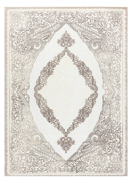 Covor CORE 8111 Ornament Vintage - structural, două niveluri de lână, beige