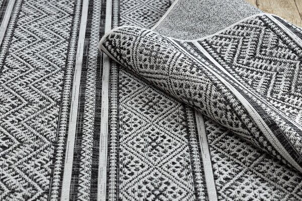 Covor SISAL SION Zig Zag, Caro Boho 22168 țesute plate negru / ecru
