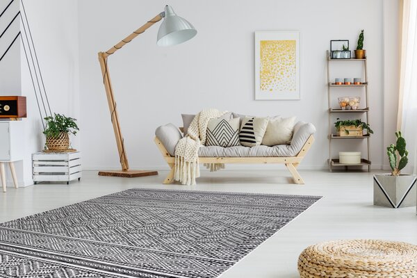 Covor SISAL SION Zig Zag, Caro Boho 22168 țesute plate negru / ecru